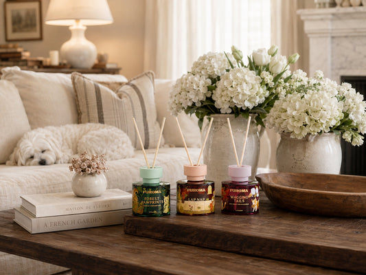 Pet-safe essential oils and reed diffuser for eliminating dog smell at home - FUROMA vet-reviewed guide 2026